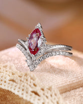 EVANNA Art Deco Curved Marquise Alexandrite Engagement Ring Set